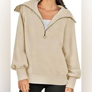 ANRABESS Half-Zip Loose-Fit Pullover Sweatshirt – Apricot Cream, Women’s M, Cozy